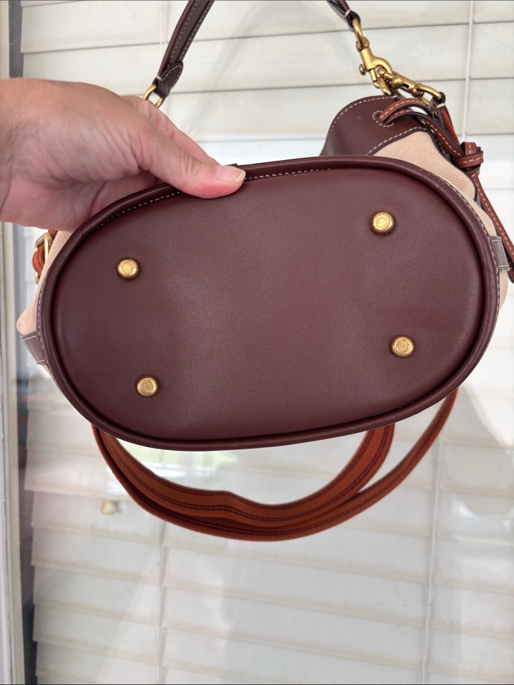 Coach Beige Canvas and Brown Leather Bucket Shoulder Bag w/crossbody strap - Picture 9 of 14